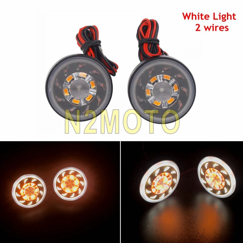2 wires LED Round Motorcycle Stop Brake Light Universal 12V Mini Motorbike Dual Use Reflector Turn Signals Yellow Red Lights: White Light 2 wires