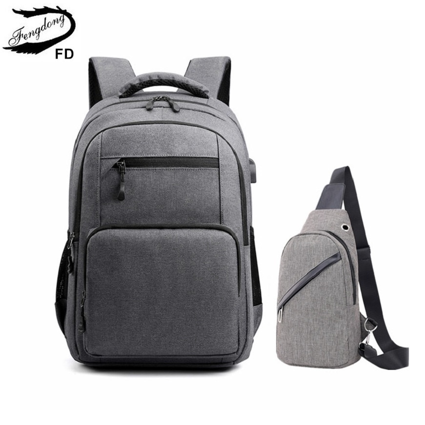 FengDong sacs d'école pour adolescents garçons fronde poitrine sac collège étudiant école sac à dos pour ordinateur portable sacs à bandoulière pour hommes bookbag