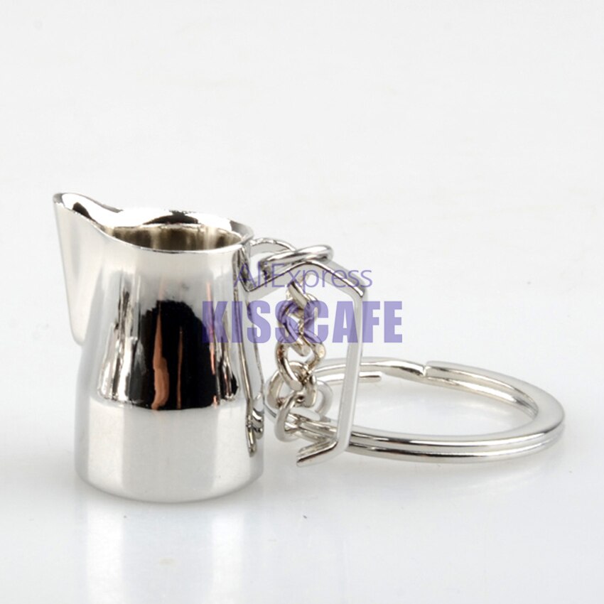 Barista Coffee Tamper Keychain Coffee Machine Handle Moka Pitcher Keyring Portable Coffeeware Espresso Accessories: Silver Pitcher