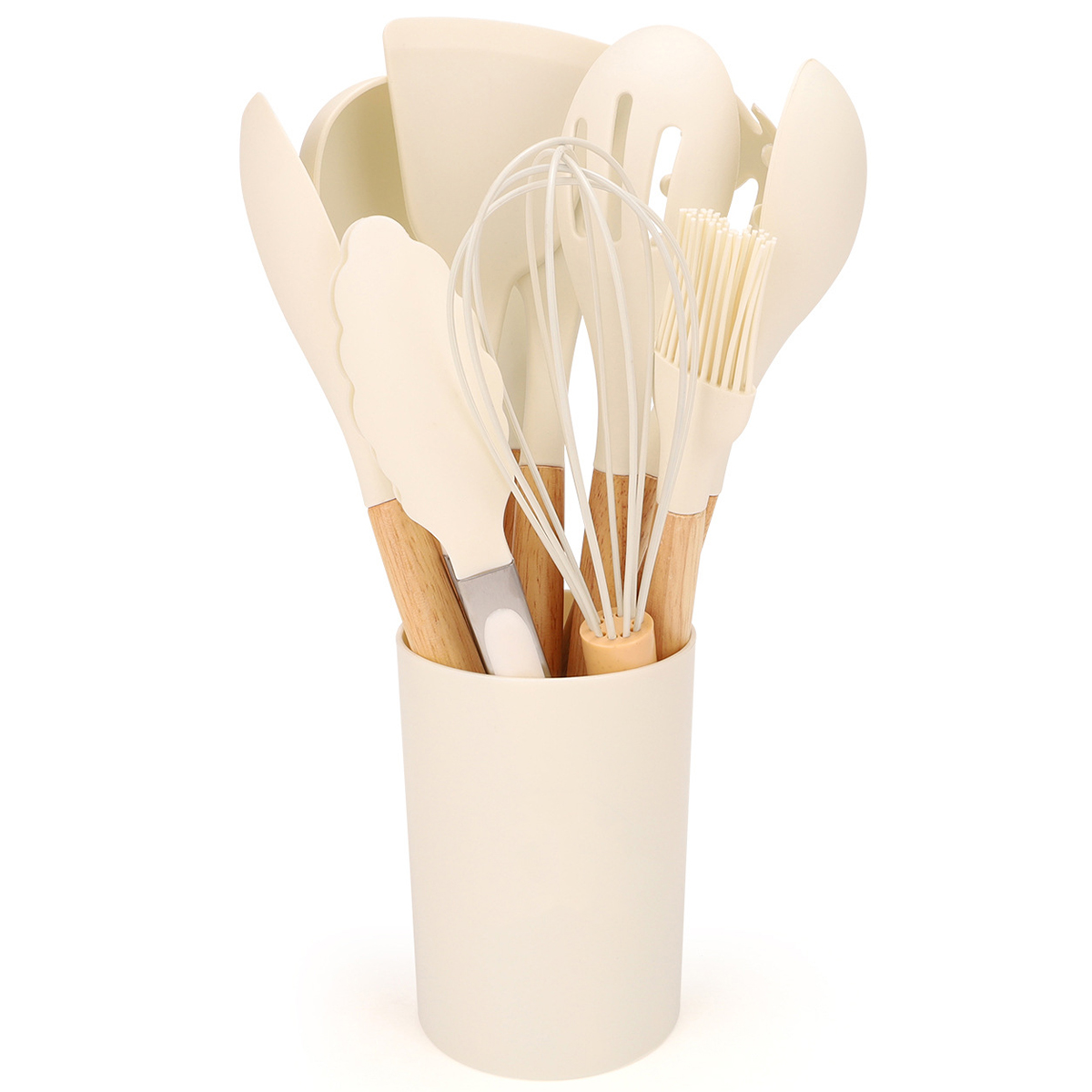 12 Stuks Siliconen Keukengerei Spatel Schop Soeplepel Koken Tool Met Opslag Emmer Non-stick Houten Handvat Keuken gadgets: plum