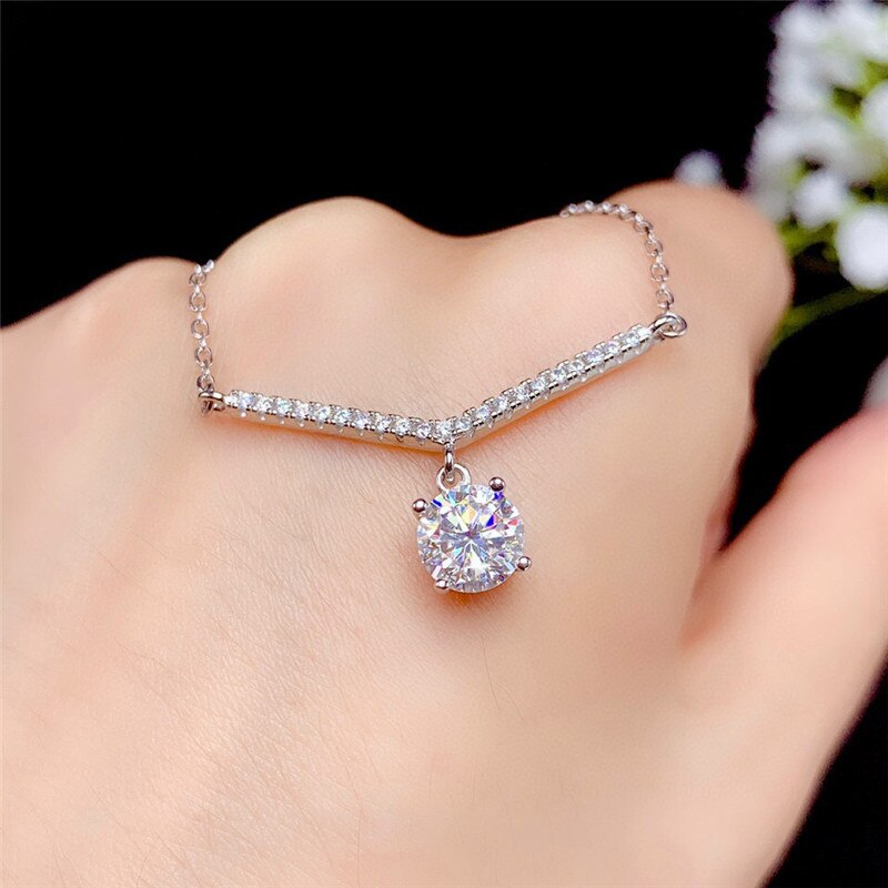 Colgante de moissanita de 1 quilate para mujer, de Plata de Ley 925, D-F de corte brillante redondo, prueba de diamante de laboratorio, aprobado con certificado