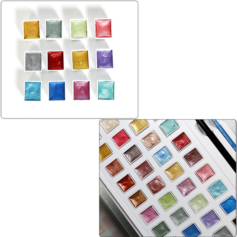 Lot 24 Peintures Aquarelles Métallisées – Avec 9 Pinceaux, Poudre De Mica, Solubles, Pour Débutants Et Pros - 2