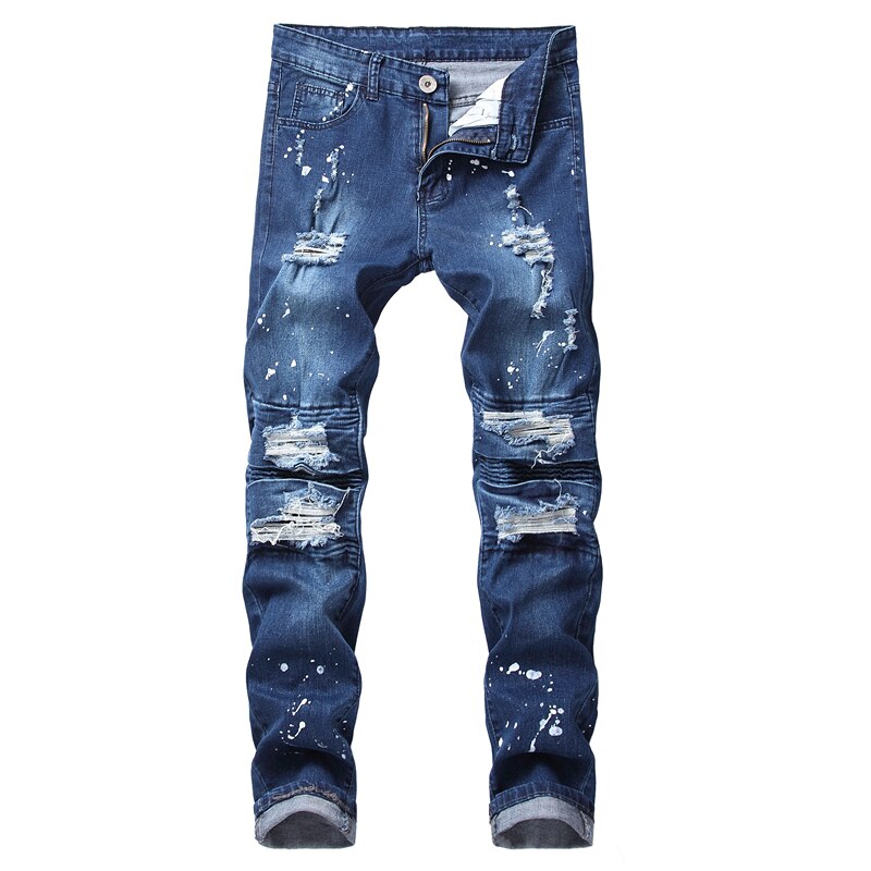 Stretch Denim Men Hip hop Multi-pocket Cargo Biker Skinny Jeans Distressed Slim fit Streetwear Motorcycle male Pencil pants
