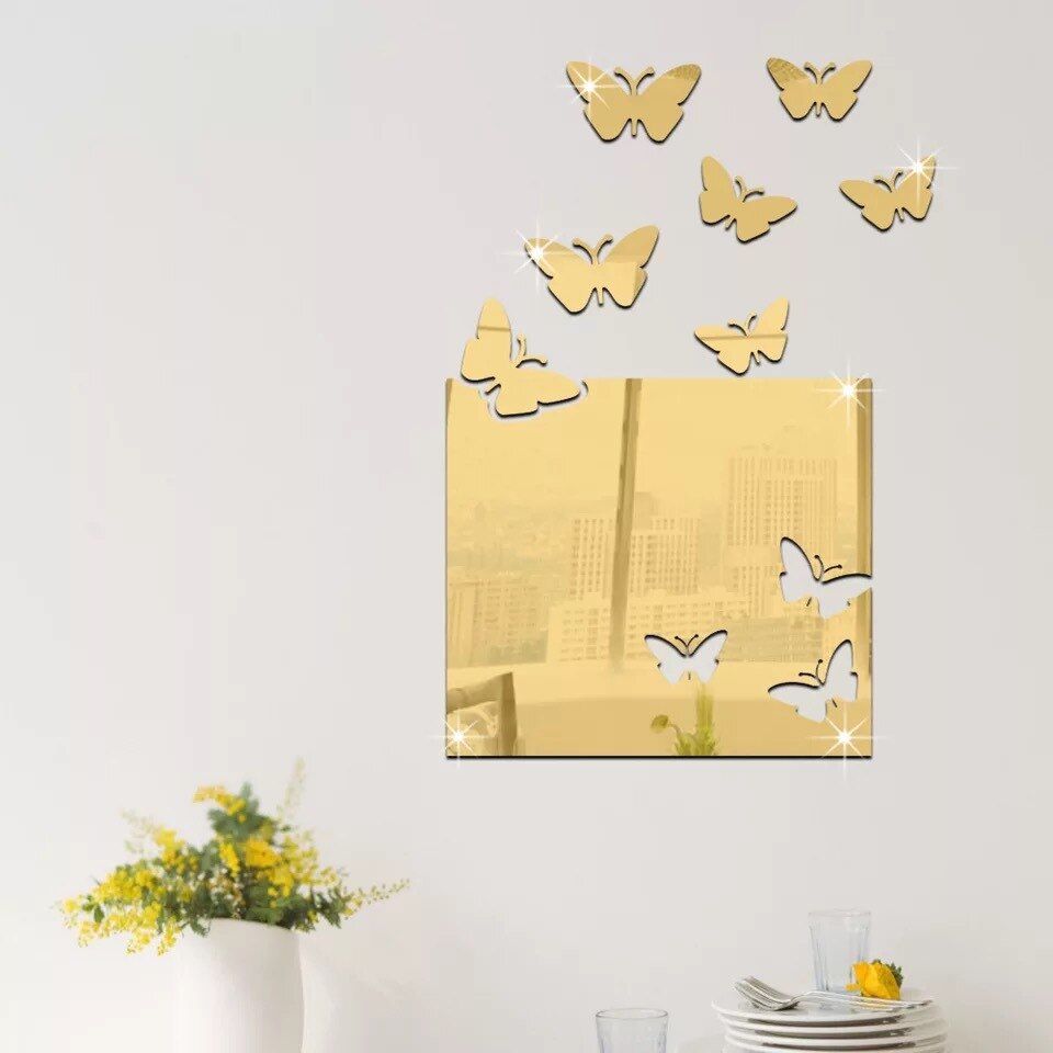 Heimat Dekorationen 3D Schmetterling Spiegel Zauberstab Aufkleber Acryl Spiegel Abnehmbare Aufkleber Zauberstab Abziehbilder Schlecht Baby freundlicher Zimmer Dekor: Gold