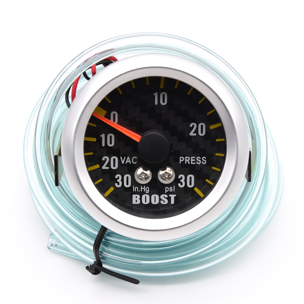 2 "52Mm Auto Turbo Boost Gauge + Sensor -30 ~ 30 Psi Analoge Carbon Fibre Gezicht meter Witte Achtergrond Licht Vacuüm Meter