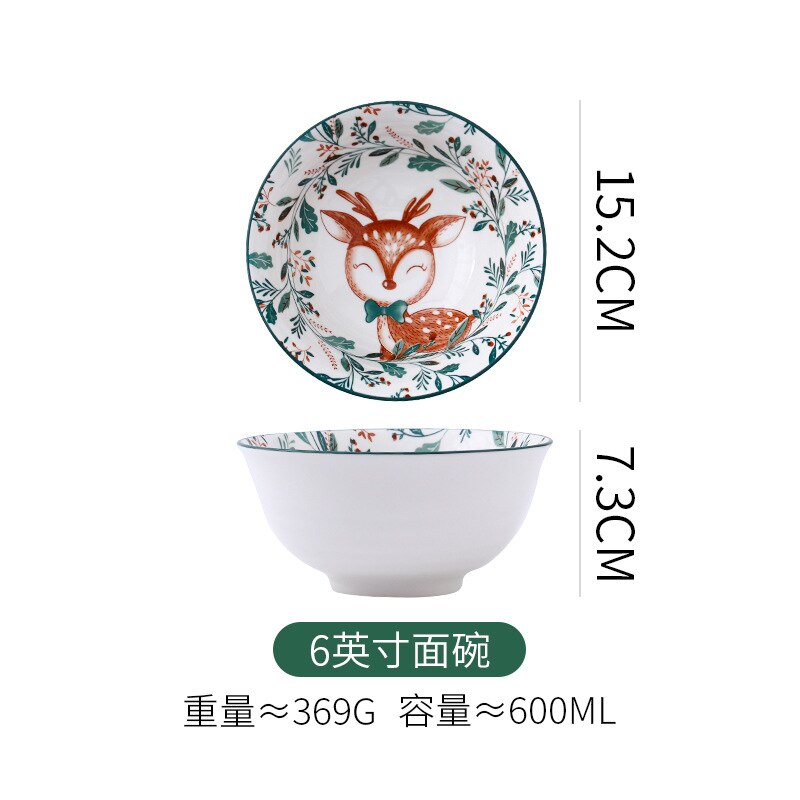 Cartoon Ceramic Kids Plate Set Dinning Food Deer Restaurant Nordic Plates Dinner Serving Platos De Cena Home Tableware DL60PZ: 6 inch bowl