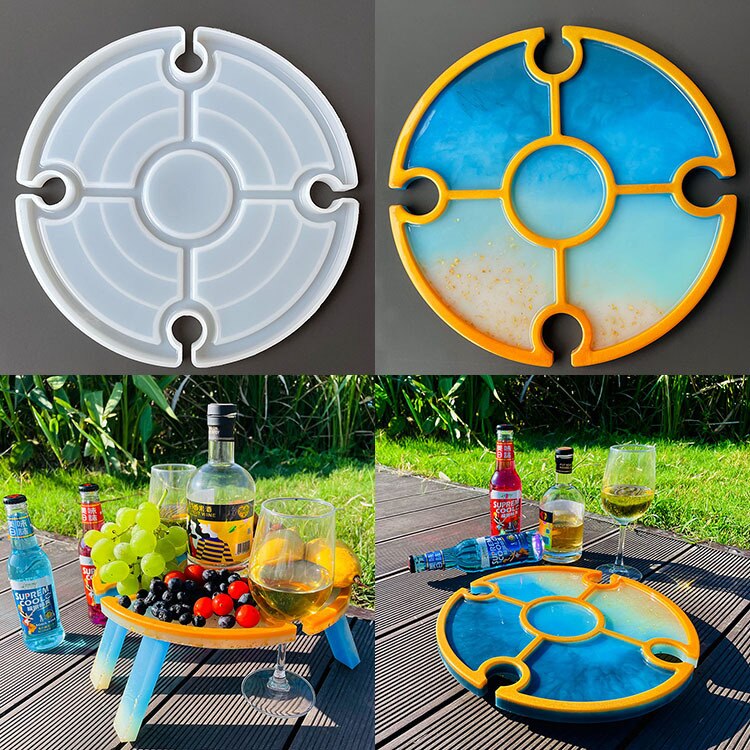 DIY Epoxy Resin Mold Outdoor Portable Folding Table Red Wine Glass Wine Table Beach Dinner Plate Silicone Mold