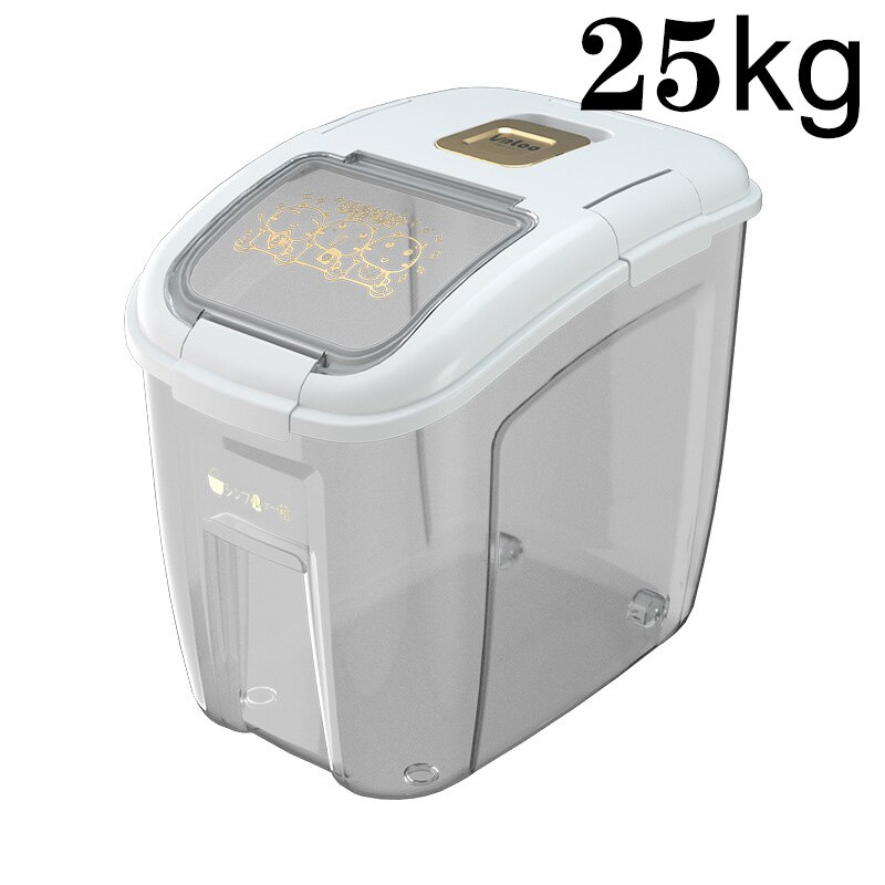Contenedor grande de cocina de 5-25KG, cubo a prueba de insectos, a prueba de humedad, tarro sellado de grano de arroz, almacenamiento doméstico, caja de tienda de comida para perros y Mascotas: 25KG White
