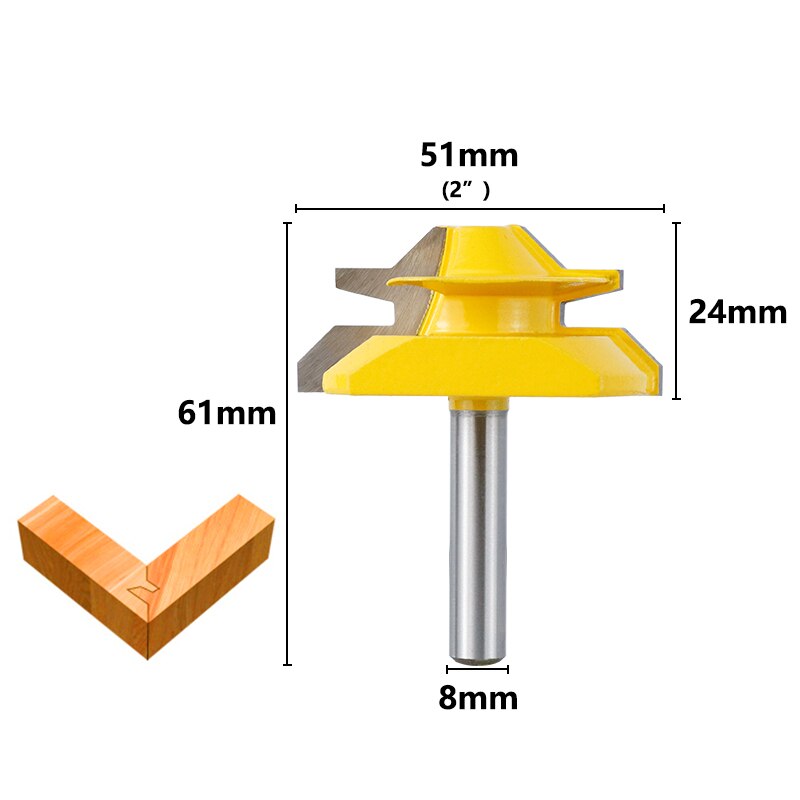 Lock Miter Router Bit Tenon Router Bit 8mm Shank CNC Router Bits 45 Degree For Wood Engraving Tool Tungsten Carbide Milling Cutt: 8mx2
