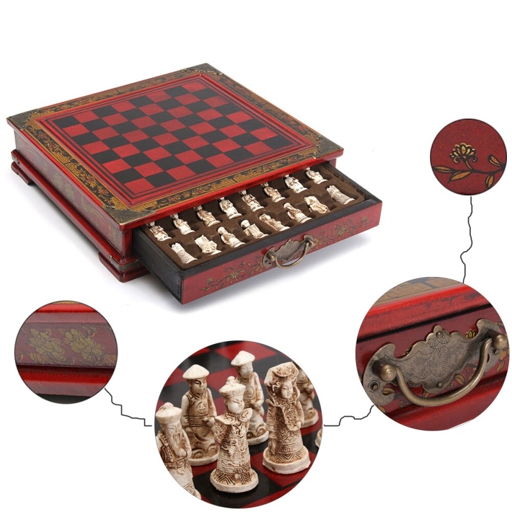 Classic Chinese Terracotta Warriors Wooden Chessboard Puzzle Cartoon Characters Chess Board Game Teenager Adult Birthday