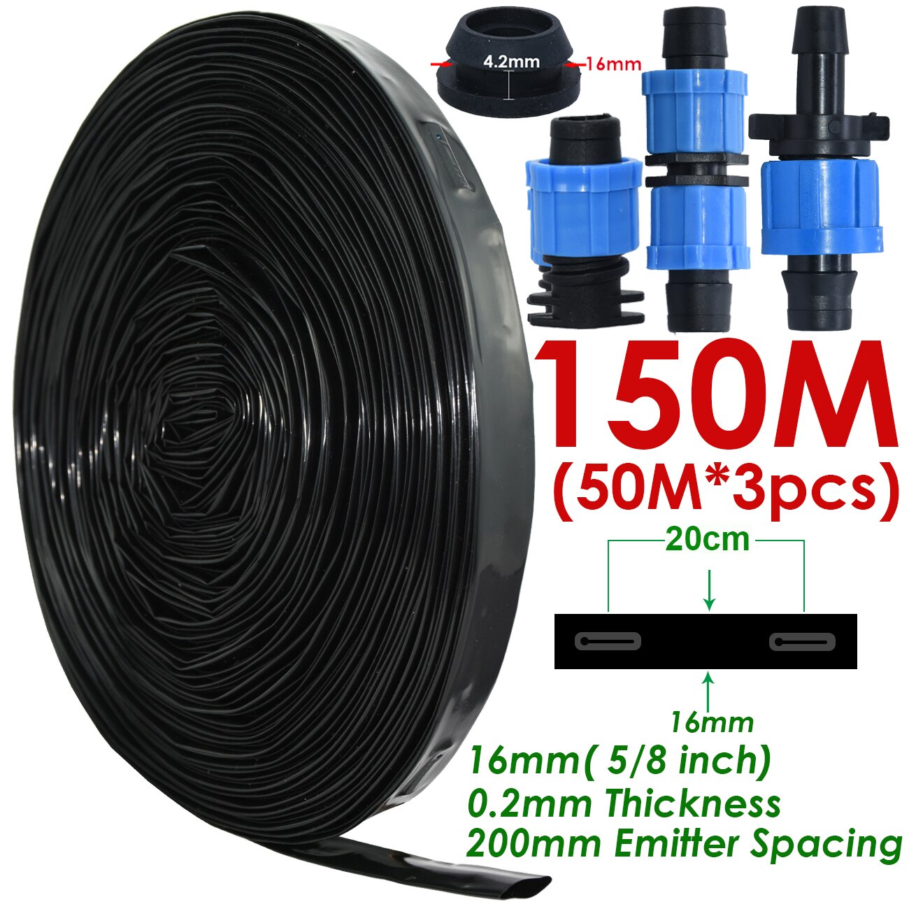 KESLA 20-150M 5/8 ''16mm 0.2mm gruba taśma kroplująca robić nawadniania 8mil 20cm emiter Dripper odstępy szklarnia ogród podłącz twardy wąż: KSL01-KIT157-150M