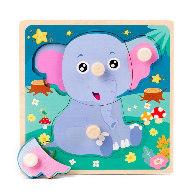 Baby Speelgoed Montessori Houten Rammelaars Zand Hamer Verlichting Houten Blokken Puzzel Game Development Baby Speelgoed 0 12 Maanden: Elephant