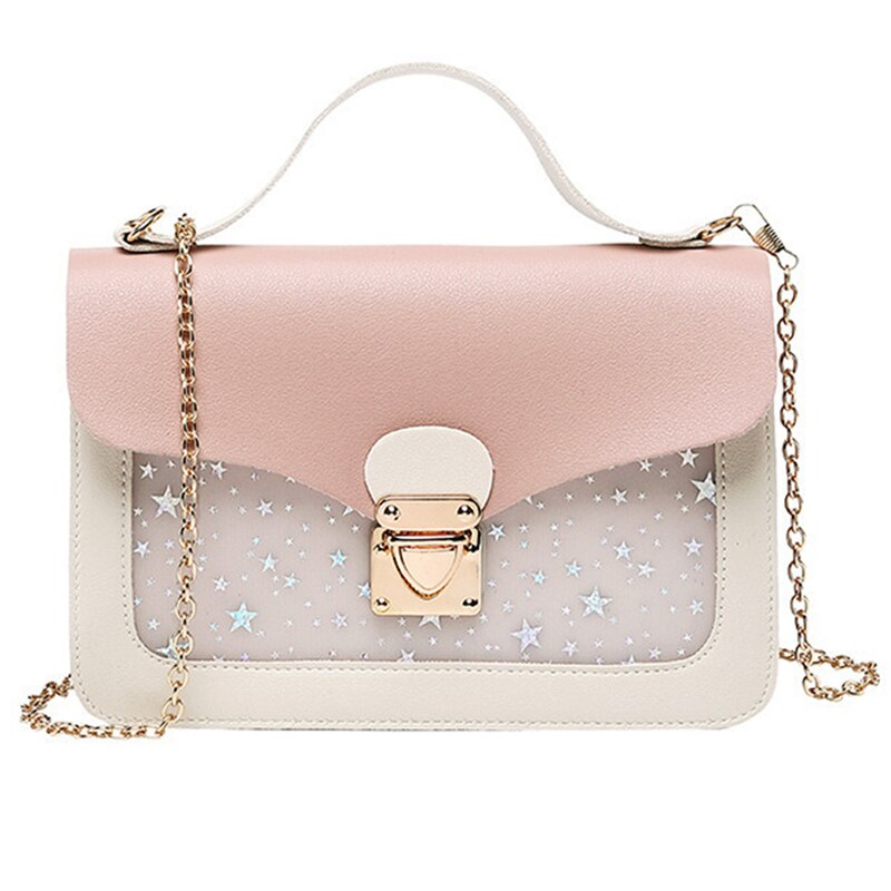 Dames mini kleine vierkante rugzak schoudertas met sterrenpailletten messenger crossbody clutch portemonnee handtas 5 kleuren: Roze