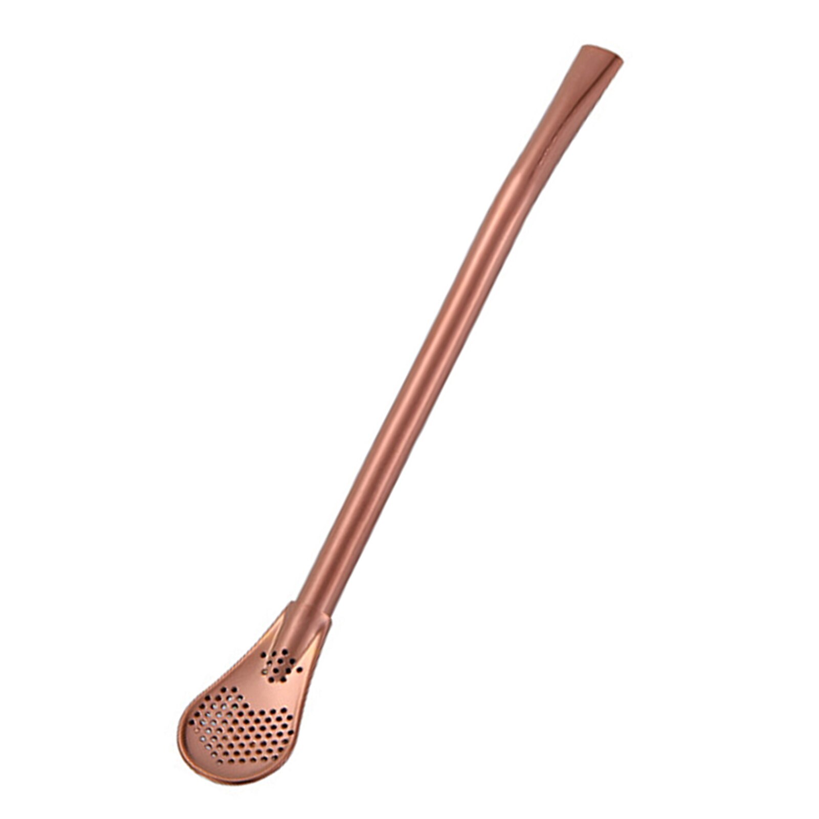 Stainless Steel Tea Coffee Straw Spoon Reusable Drinking Straw Spoon Double Filter Flat Smooth Straws Party Bar Tools: Short 15.7cm / Rosegold