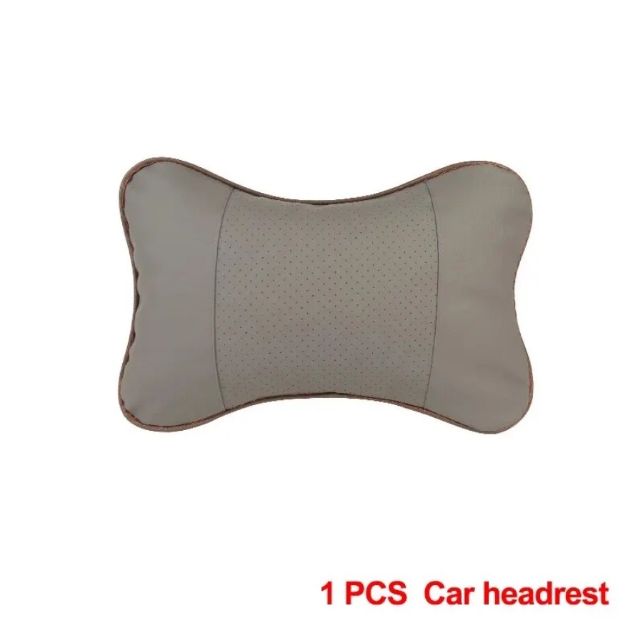 Car Neck Pillows Both Side Pu Leather 1pcs Pack Headrest For Head Pain Relief Filled Fiber Universal Car Pillow: GRAY