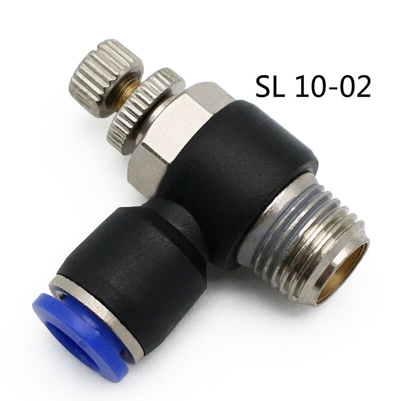 Pneumatic Speed Flow Controller 8mm 6mm 10mm 12mm OD Hose Tube 1/4"BSP 1/8" 3/8" 1/2" Male Gas Airflow Limit Valve Quick Fitting: SL10-02