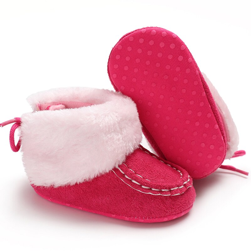 Novo Inverno Quente Hand-made Prewalker Botas De Pelúcia Menina Menino Da Criança Anti-silp Prewalker Velo Bota Lace Up berço Calçados Sapatinho de neve: Rose / 12