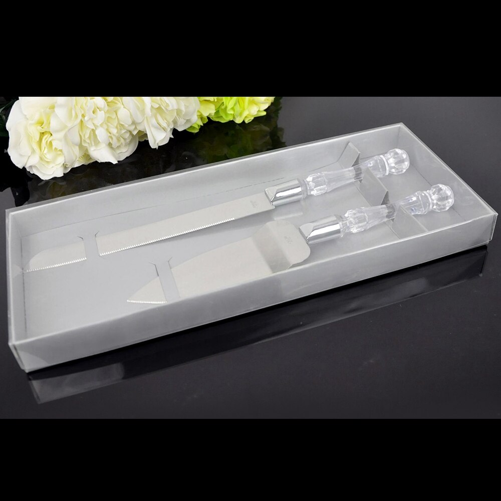 Behogar 2Pc Roestvrijstalen Messen Acryl Handvat Bruidstaart Mes Cutter Server voor Bruiloft Verjaardag Anniversary met Doos