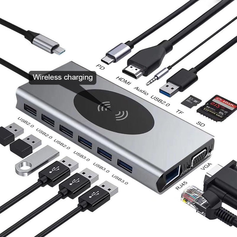 Basix USB Type C HUB HDMI-compatible RJ45 Wireless Charge SD TFCard USB-C Hub Type-C Splitter For Macbook Pro Laptop Accessories: BX15W