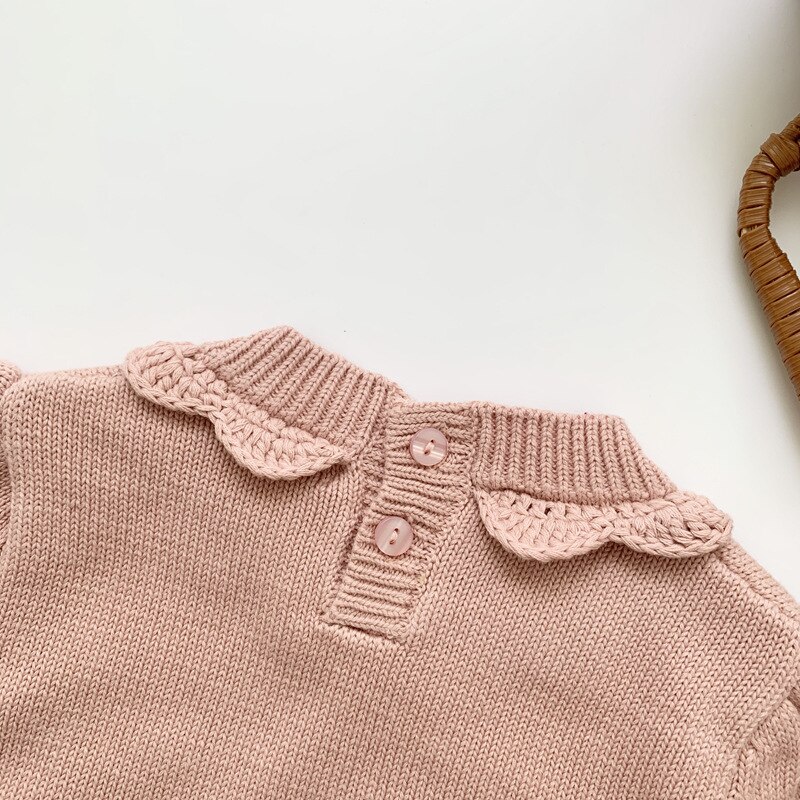 Herfst Winter Kinderen Trui Baby Meisjes Solid Jumper Kinderen Knit Top Mode Meisjes O-hals Handgemaakte Kraag Truien: Roze / 2T