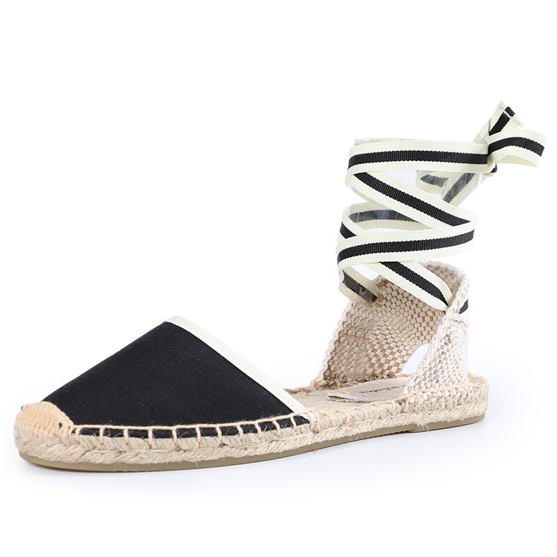 Tienda Soludos Espadrilles Shoes Summer Women's Strappy Off-duty Days Outsole Women Flats Gladiator Gingham Ankle Strap: Black / 38