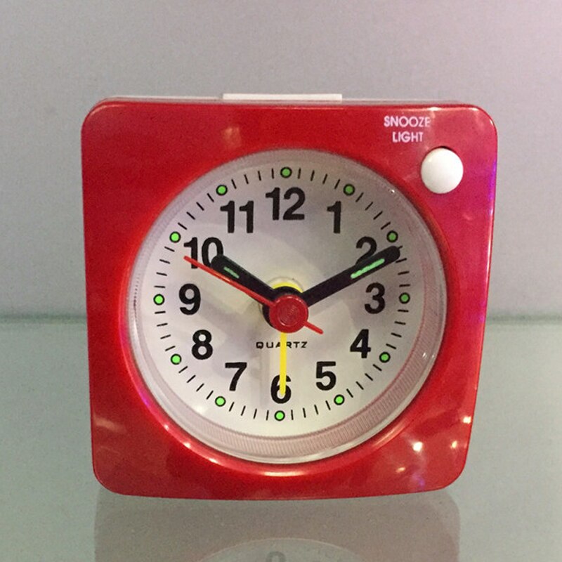 Square Small Bedside Alarm Clock LED Light Silent Sweep Alarm Timer No Ticking Snooze For Home Traveling Desktop Table Decor: Red