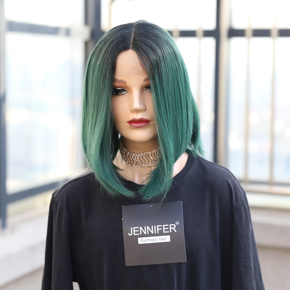 Silky Straight Synthetic Wig Middle Part Lace wigs For women Short Bob Heat Resistant Hair Middle Part Purple/Pink/Green/613: 61-MKDLACE5002-2610C