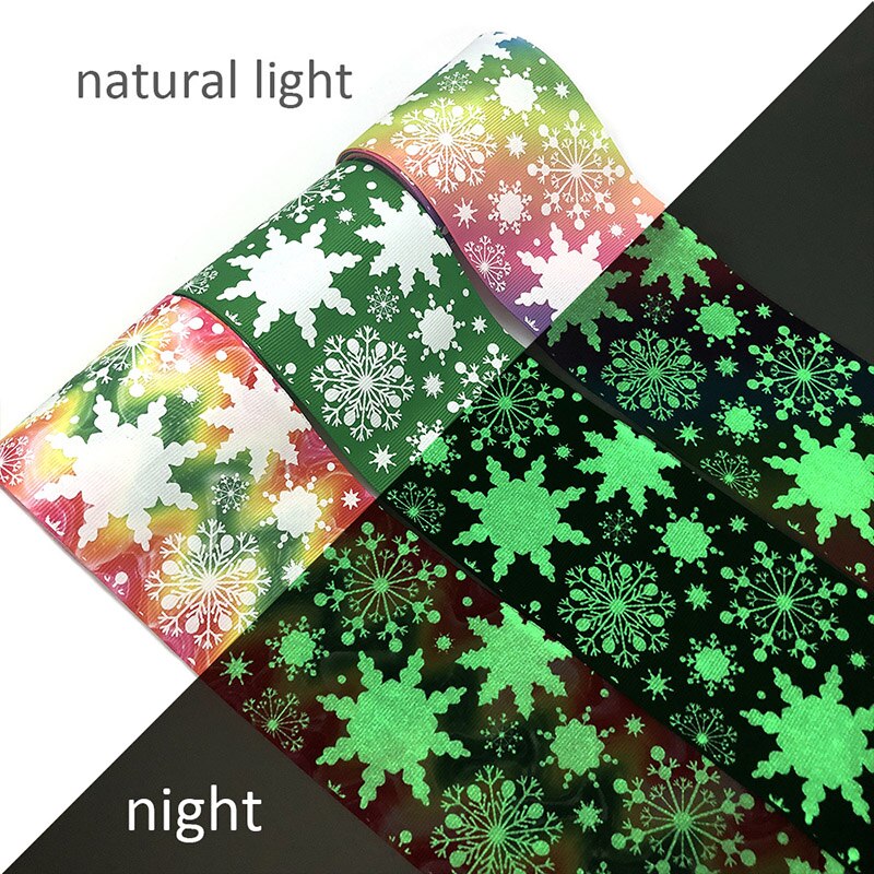 2Yards Glow In The Dark Sneeuwvlok Gedrukt Grosgrain Lint Voor Haarelastiekjes Diy Ambachten Handgemaakte Accessoires Materialen