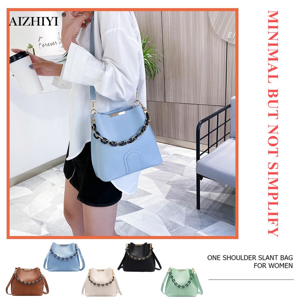 Afslappet crossbody taske populær simpel kvindelig daglig taske kvinder solid pu læder kvindelig kæde bøtte skulder pose