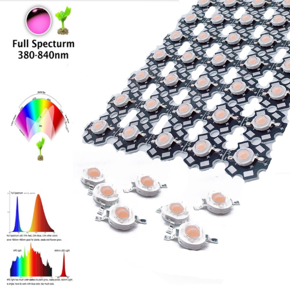 50pcs/lot 3W full spectrum led grow chip with PCB star , led grow lights ,broad spectrum 380nm-840nm led diode for indoor plant
