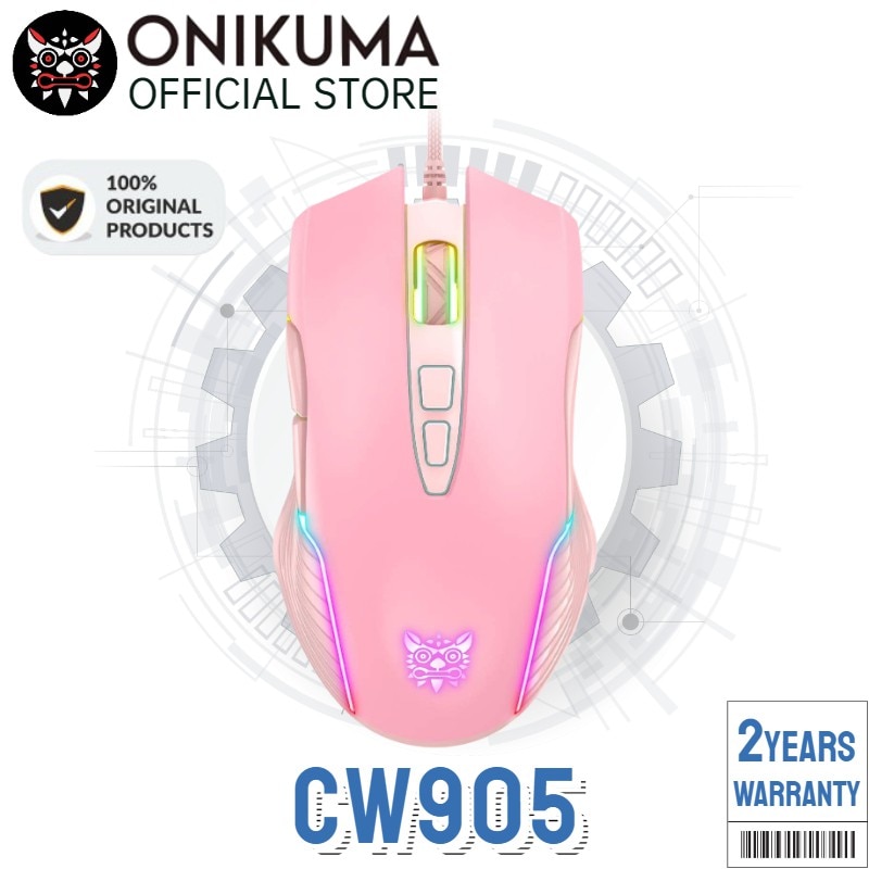 Onikuma CW905 Pink RGB Wired Gaming Mouse USB Game Mice 7 Buttons Breathing LED Colors for Laptop PC Gamer