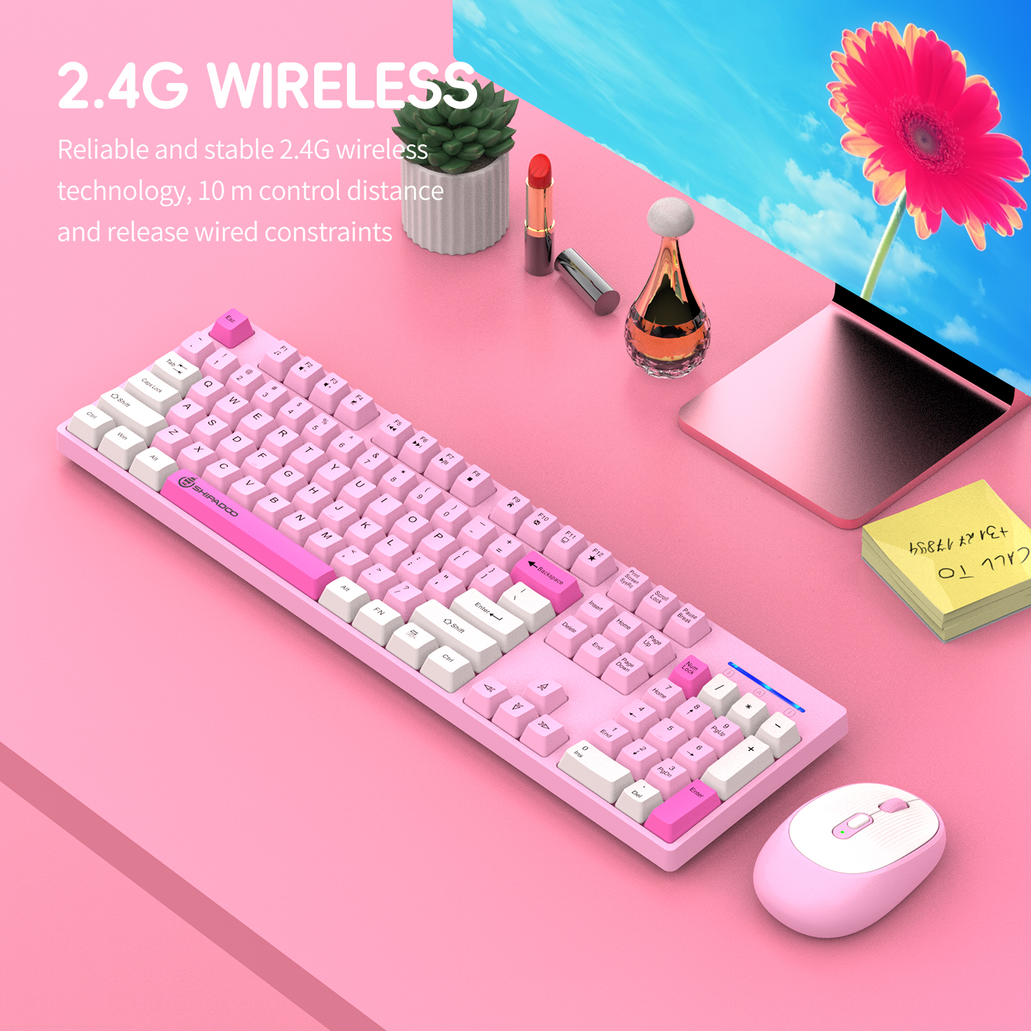 Kabellose Tastatur- und Maus-Kombination, 104 Tasten, volle Größe, ergonomische Tastatur, batteriebetrieben, 2,4 G, Maus für PC, Laptop, für Büro und Zuhause