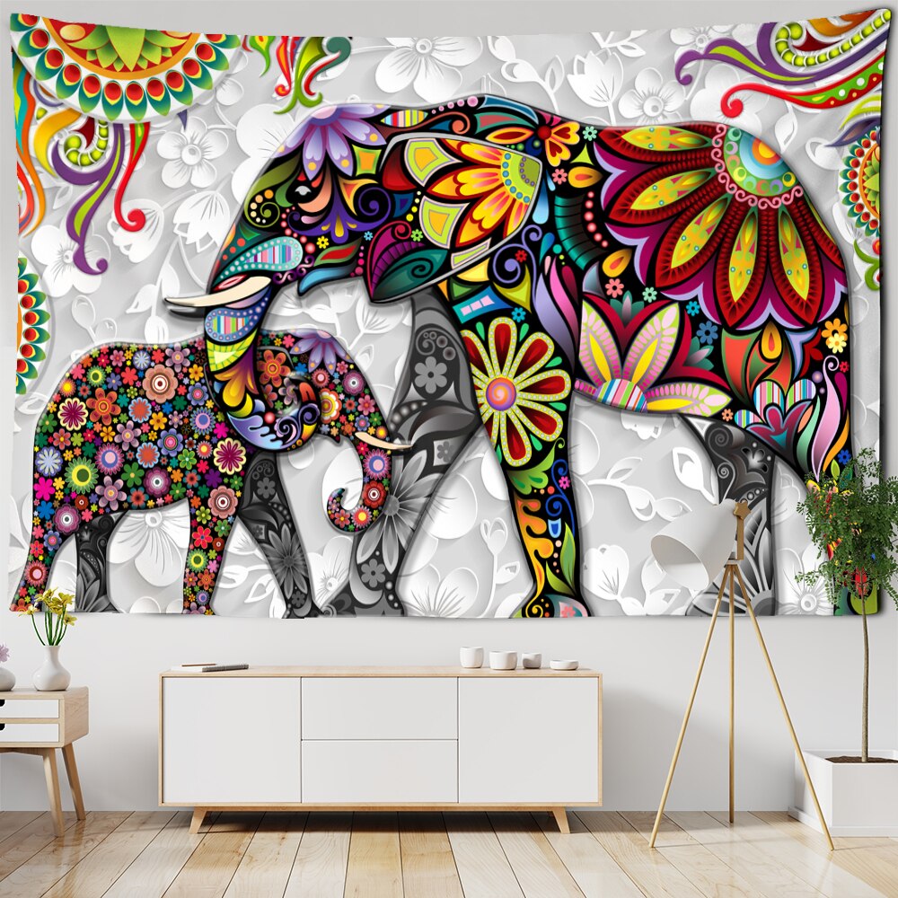 Boho Decoration Home Decor Mural Elephant Tapestry Wall Hanging Bohemian Hippie Bedroom Background India Aesthetic Room Decor: 75x75cm