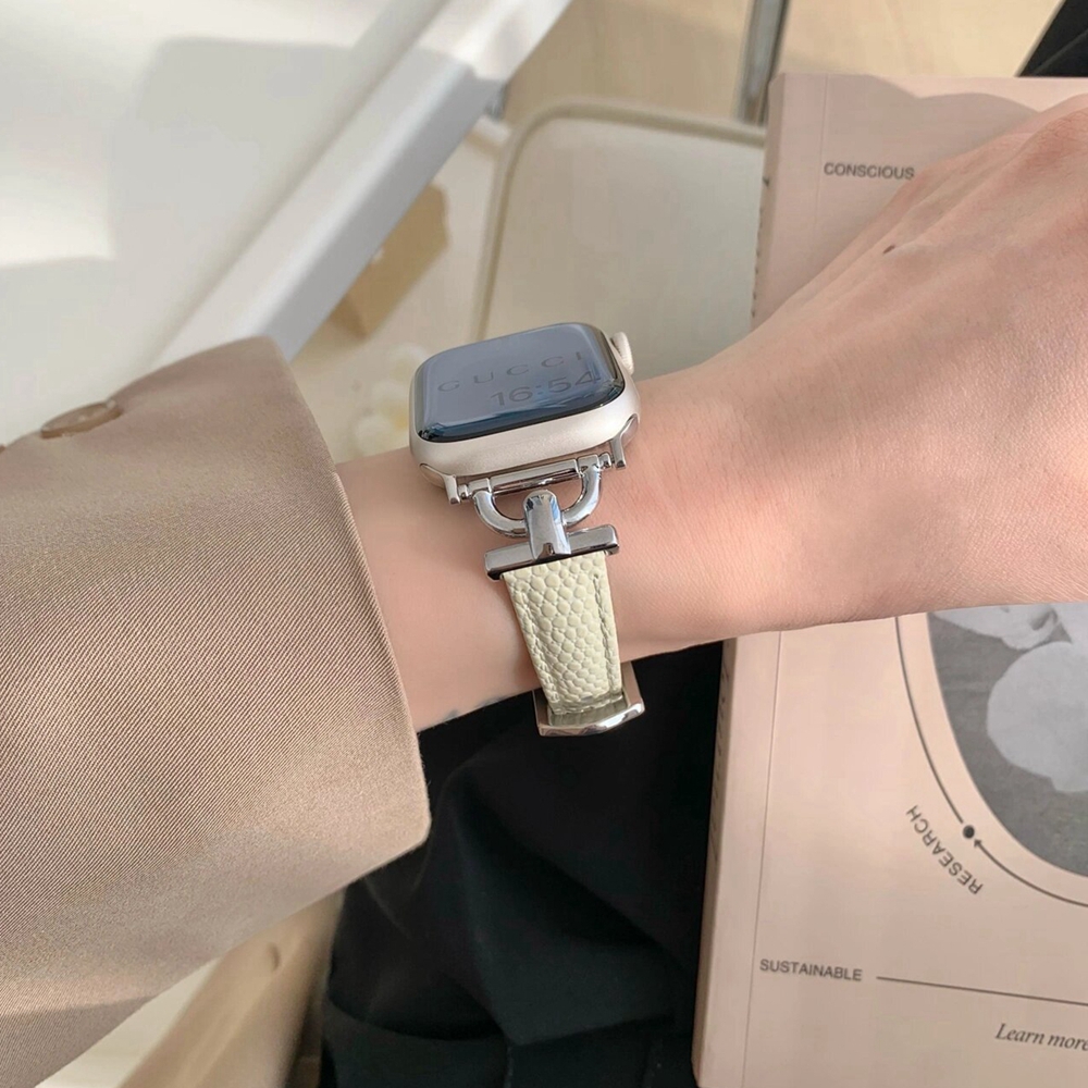 Para Apple Watch band mujer Serie Ultra 10/9/8/7/6 38mm 40mm 41mm 42mm 44mm 45mm 46mm Correa de cuero: Blanco de la plata / 17mm