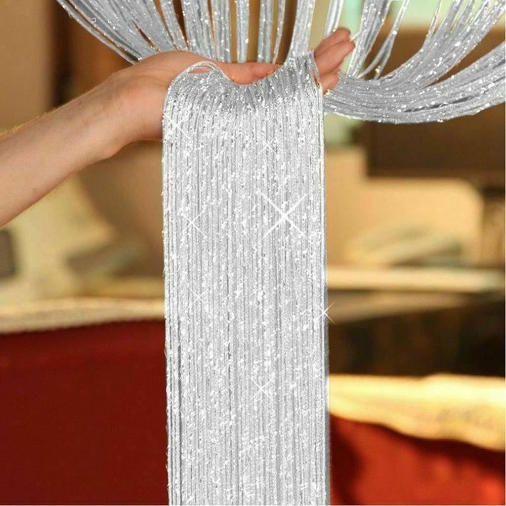 2X1 M Woonkamer Gordijnen Draad Gordijnen String Gordijn Deur Bead Sheer Gordijnen Voor Raam Slaapkamer Woonkamer: Silver