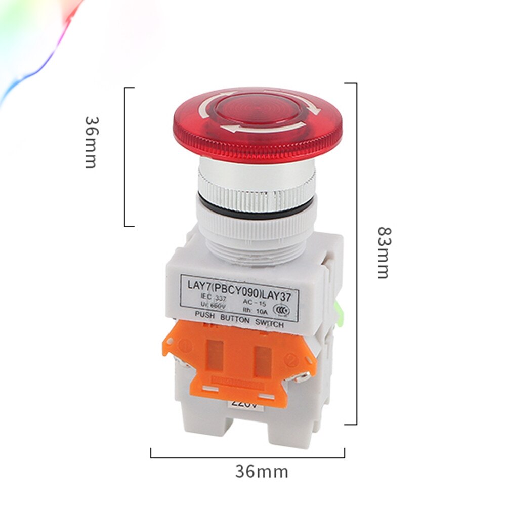 Red Emergency Stop Mushroom Y090 LAY37-11ZSD 11ZSDN Push Button Switch With LED START STOP 1 NO 1 NC