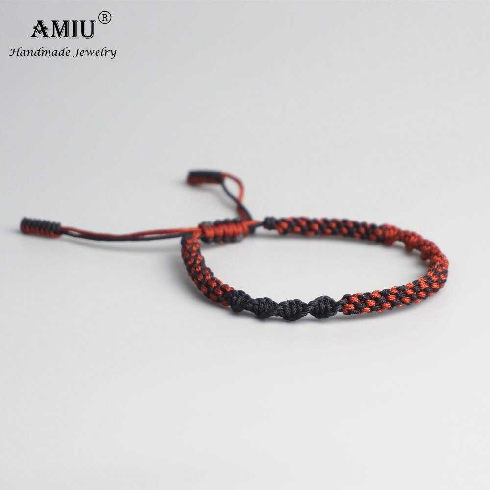 Amiu tibetansk buddhistisk lycka charm tibetanska armband & armband för kvinnor män handgjorda knutar deongare rep önskar armband