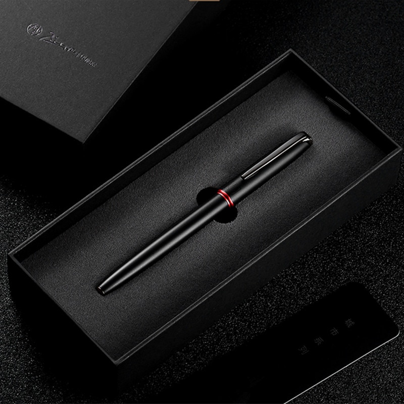 bolígrafo de tinta Picasso Pimio negro, pluma de Metal negro EF/M/plumín curvo 0,38/0,6/1,0mm, anillo rojo mate, bolígrafo de tinta para de negocios y oficina