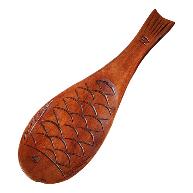 Paleta de arroz de madera en forma de pez, cuchara para servir arroz, espátula de arroz de madera para cocina, utensilios de cocina de madera: Red-Brown
