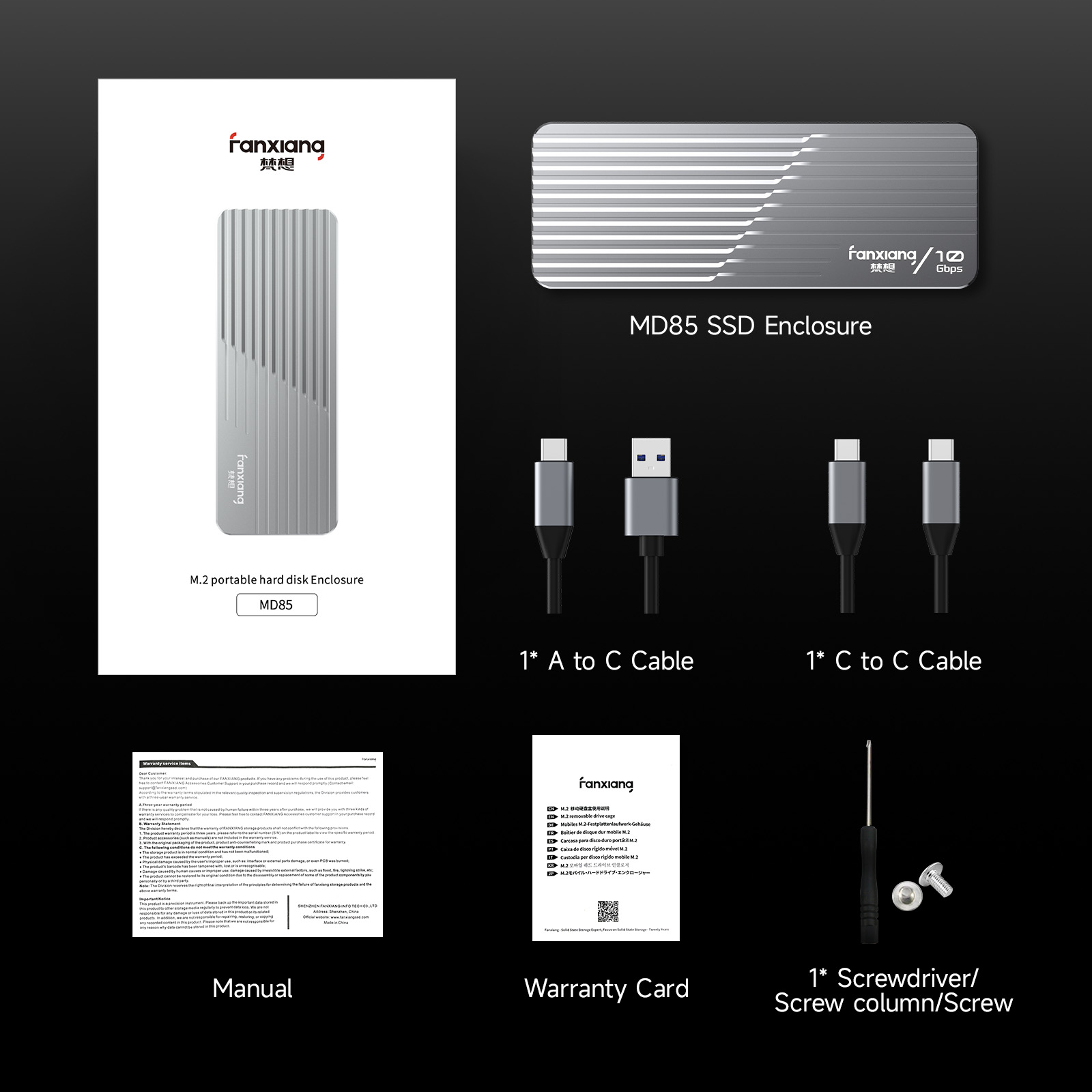 Fanxiang MD85 M.2 SSD Enclosure 10Gbps NVMe/NGFF-SATA Dual Protocol USB 3.2 Gen2 Type C SSD Case With Heat Fan SSD Disk Box: Default Title