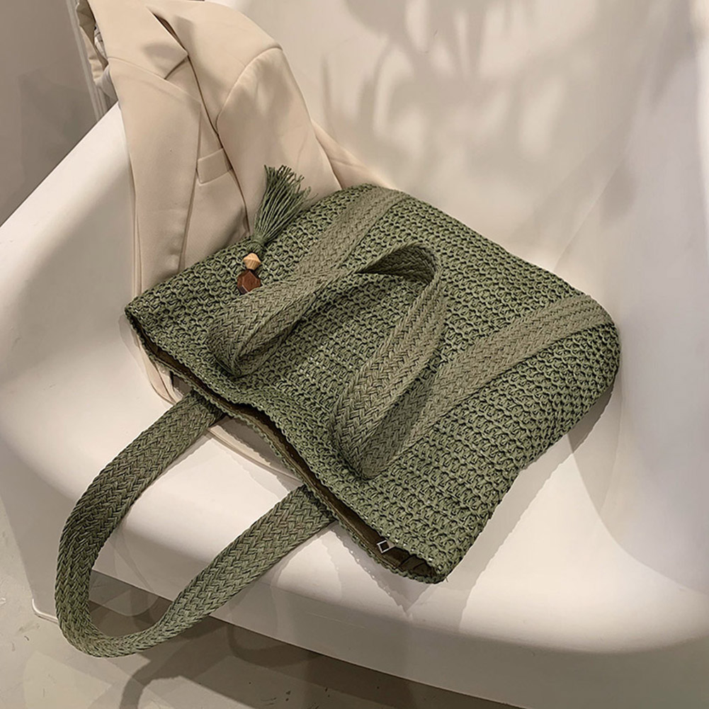 Modische handgewebte Handtaschen, Sommer-Taschen mit Griff oben, handgefertigt, einfach, große Kapazität mit Quasten-Anhänger, lässige Tragetaschen