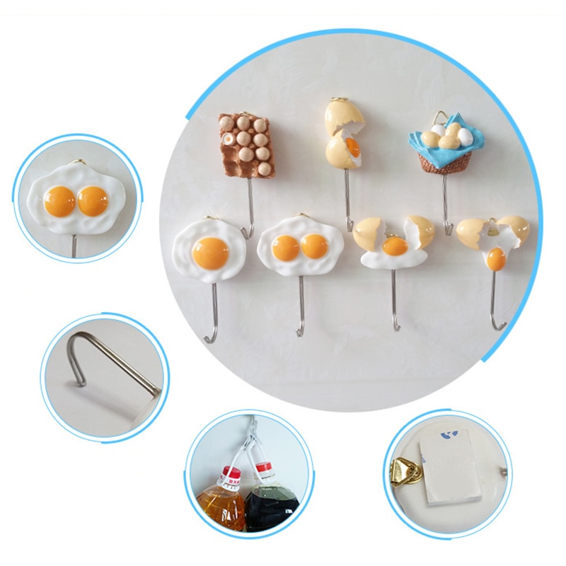 Gancho de cocina bonito de resina con forma de huevo, gancho con adhesivo fuerte, llavero para pared, puerta de pared, percha para sombrero de abrigo, accesorios de cocina y baño