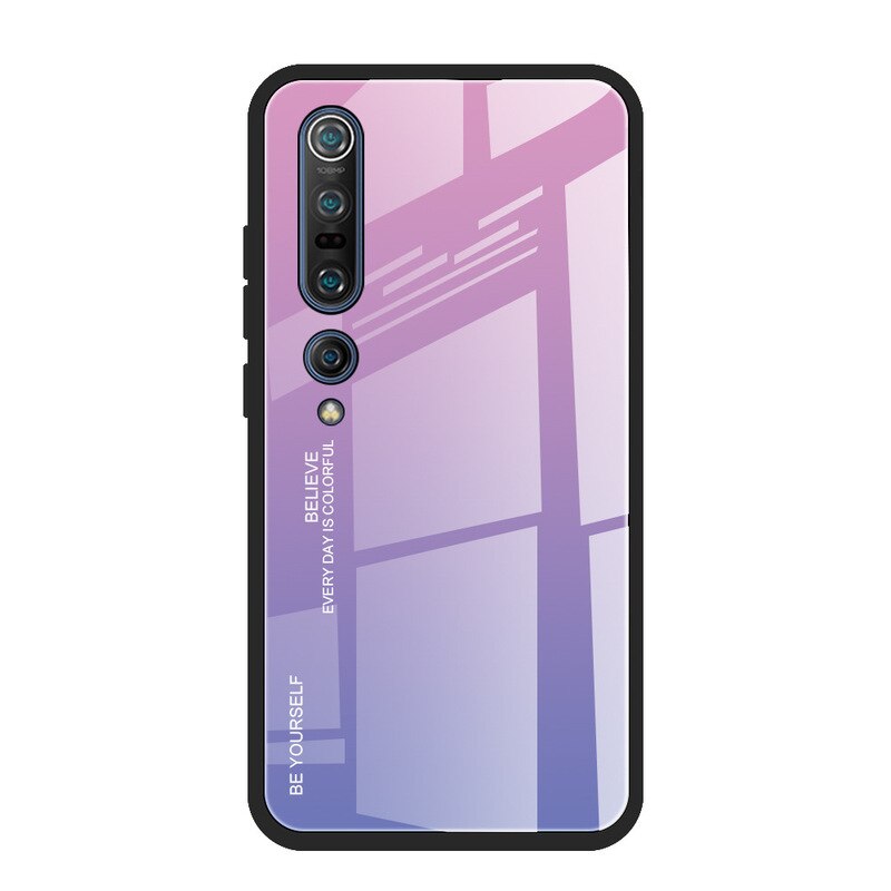 Vetro temperato di Caso Per Xiaomi mi 10 Pro Caso Gradiente di Lusso Caso Duro Della Copertura Posteriore Per Xiaomi mi 10 Pieno paraurti di protezione Funda: For mi 10 / pink purple