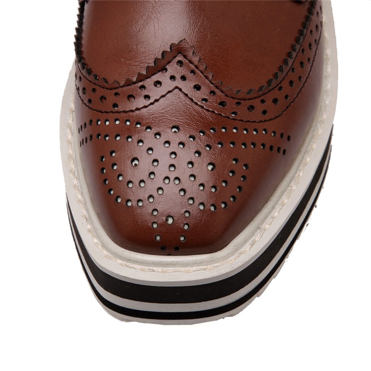 Pxelena british snørebånd preppy flad platform oxfords til kvindelige kvinder brogues wingtip platform creepers sko fretworkplus str.