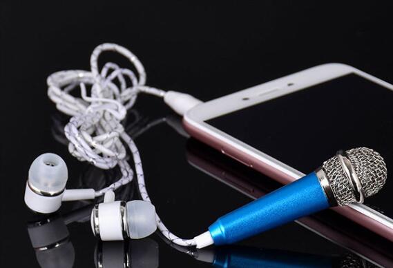 Protable K Song Mini Microphone earphone Universal KTV Karaoke Mobile Phone Computer Microphone headset Toy: Blue