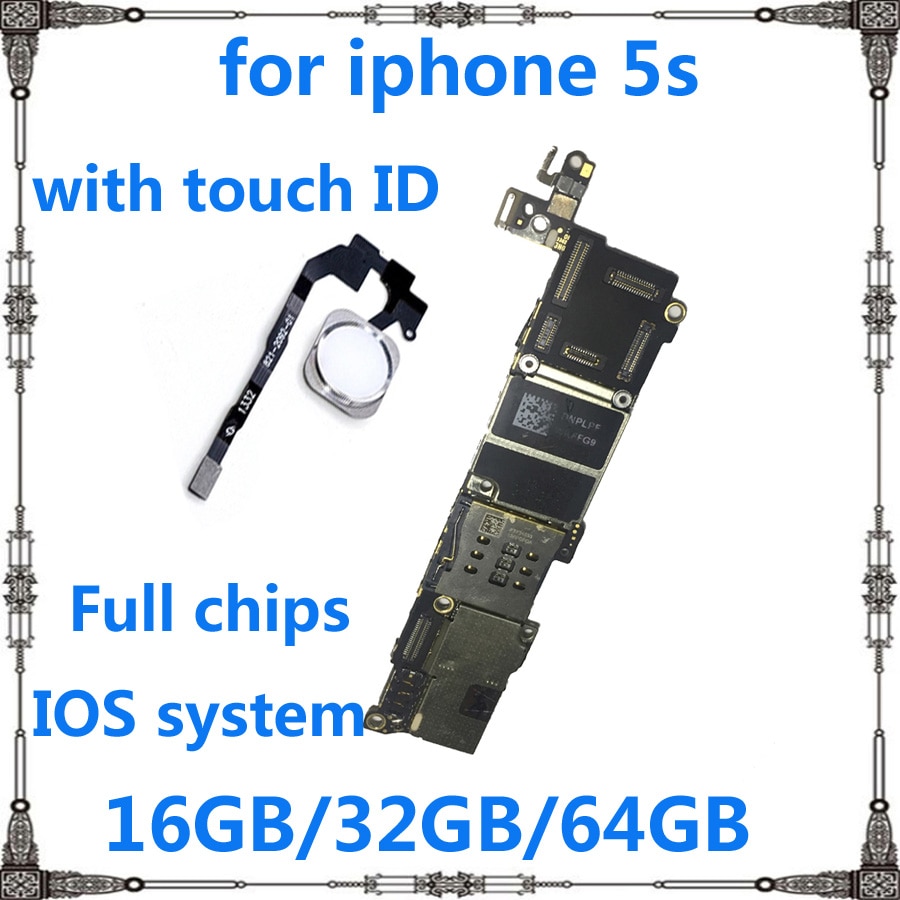 Motherboard for iphone 5s Clean icloud Unlocked 16GB 32GB 64GB with / without touch ID for iphone 5s mainboard