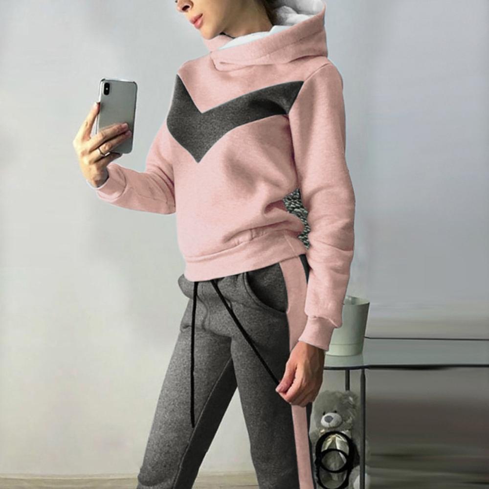 Casual Warm Winter Clothes Two Piece Set Women Sport Pullover Sweatshirt Hoodie Tracksuit Women Tops Pants Ropa Mujer Femme: Dark grey / L