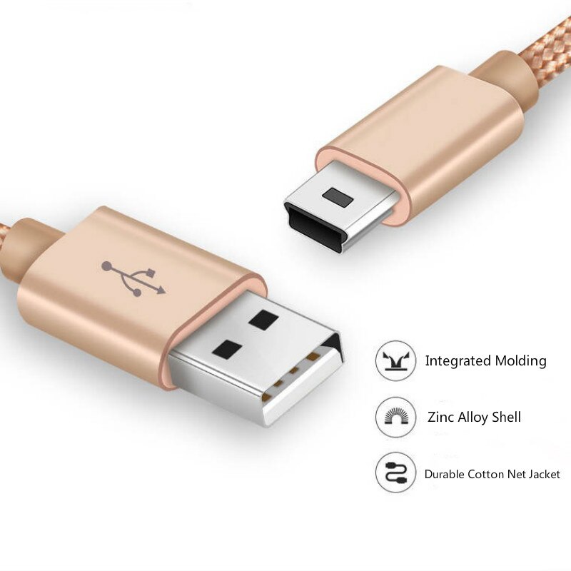 Mini cabo usb 2.0 trançado, cabo de carregador mini-b compatível com controle de ps3, câmera digital, câmera dash, sincronização de tocador mp3