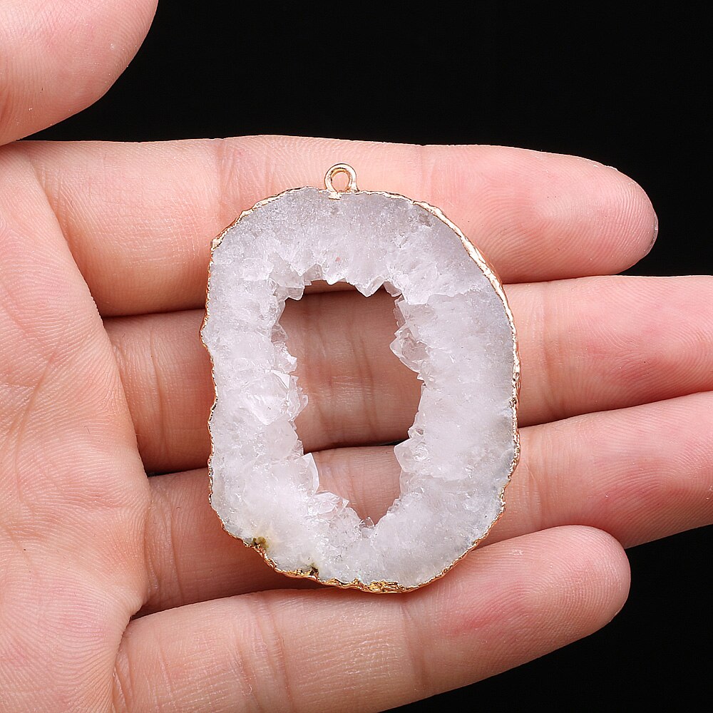 Natural Druzys Agates Stone Pendant Irregular Crystal Onyx Charms for Jewelry Making DIY Necklace Accessories 25x30-35x45mm: White