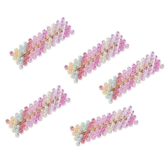 Babyaccessoires 5 stuks/sets dames meisjes schuif haarspelden regenboog parel kristal parel haarspeld grip haar hoofdtooi kinderen: Roze